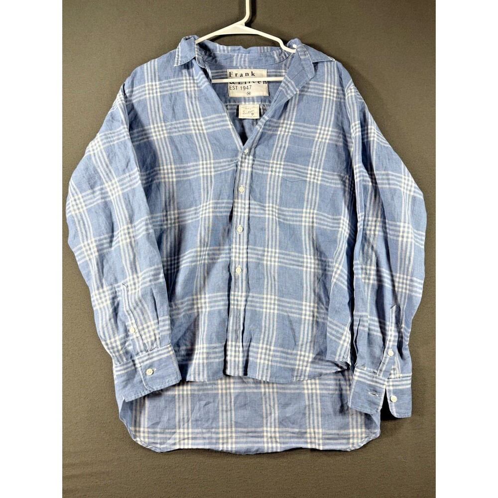 Frank And Eileen Shirt Women Medium Eileen Linen Blend Blue Button Up Relaxed